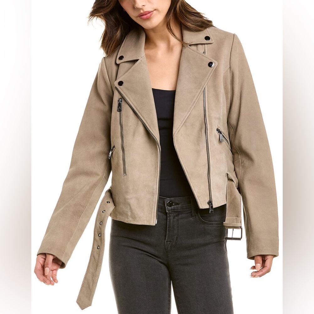 Bernardo Spessa Moto Leather Biker Jacket Taupe